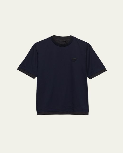 Prada Blue Divisa Layered Crewneck T-Shirt for men