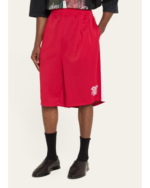 Willy Chavarria Red Mesh Basketball Shorts for men