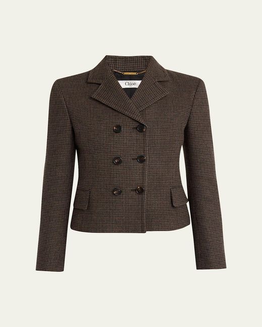 Chloé Black Houndstooth Wool Top Coat