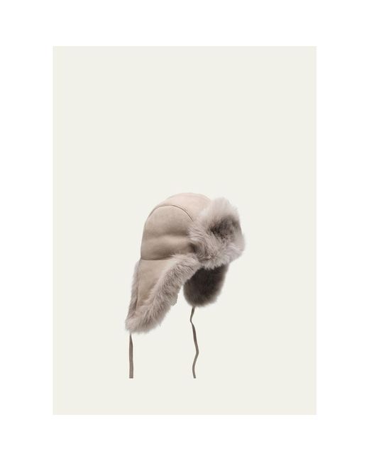 Pologeorgis Natural Suede Shearling-Trim Trapper Hat for men