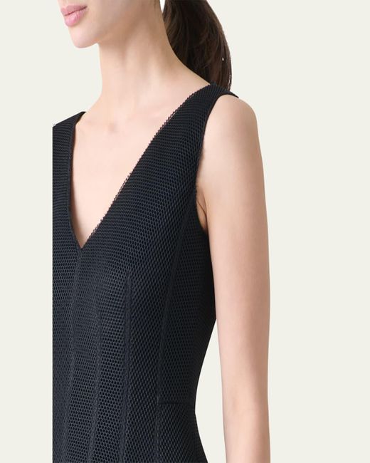 Akris Blue Techno Grid V-Neck Midi Dressi