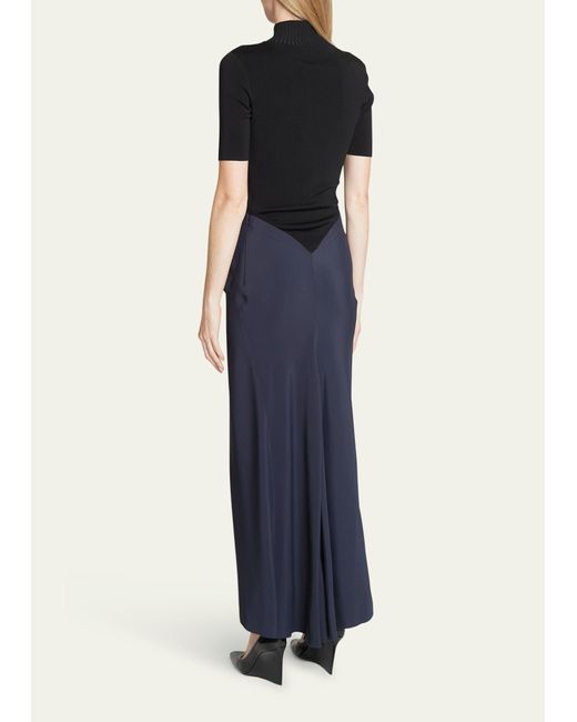 Victoria Beckham Blue Gathered Dress With Polo Neck
