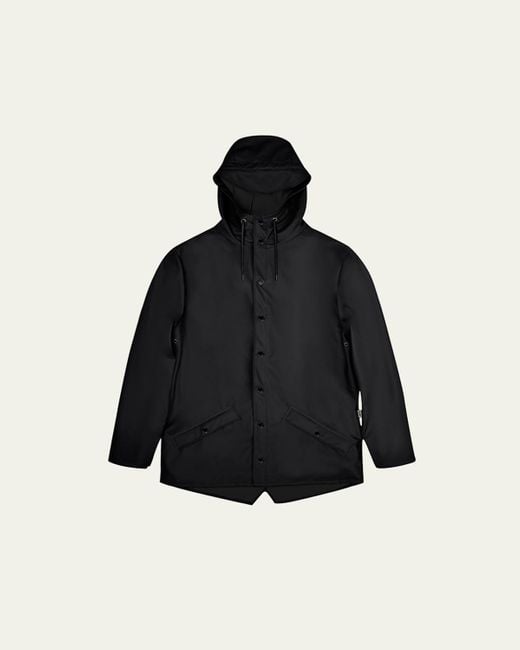 Rains Black Snap-Front Hooded Jacket
