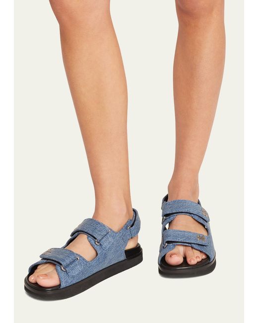 Givenchy Blue 4g Denim Dual-grip Slingback Sandals
