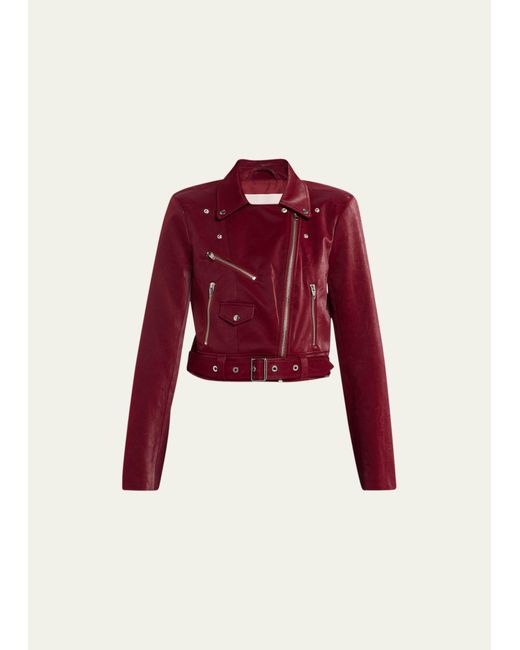 Cinq À Sept Red Zoe Cropped Faux Leather Moto Jacket