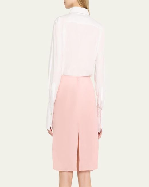 Brandon Maxwell Natural The Bradshaw Button-Up Belted Bodysuit Shirt