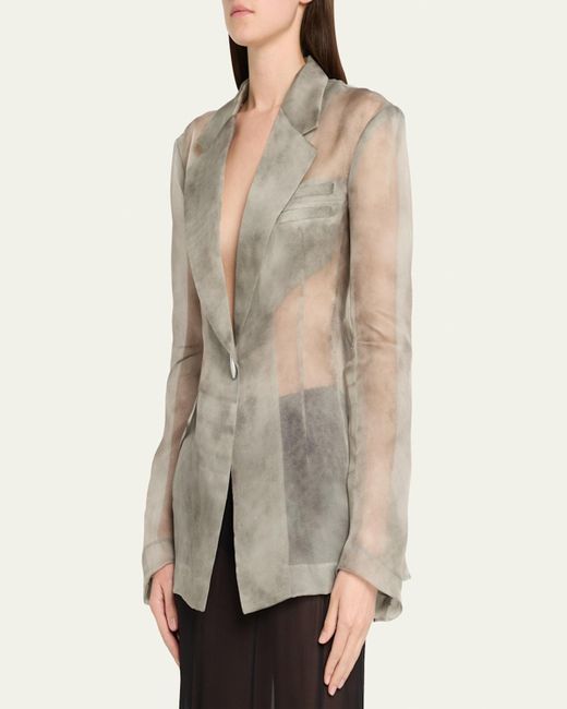 GRACE LING Natural Single-Button Sheer Silk Organza Blazer