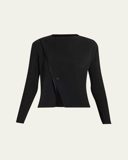 Issey Miyake Black Shadow Study Pleats Solid Cardigan