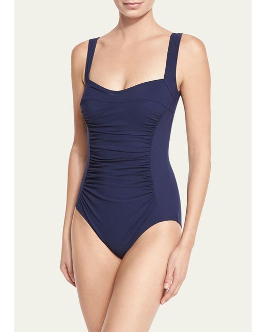 Karla Colletto Blue Ruch-front Underwire One-piece Swimsuit
