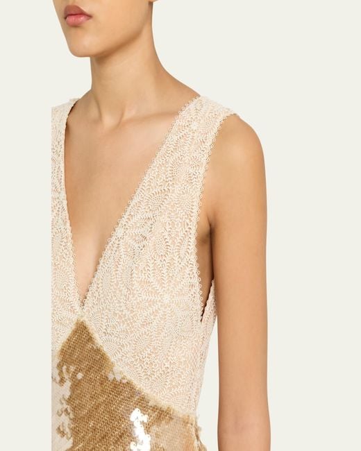 Ronny Kobo Kassie Low-Back Lace & Sequin Midi Dress in Natural | Lyst