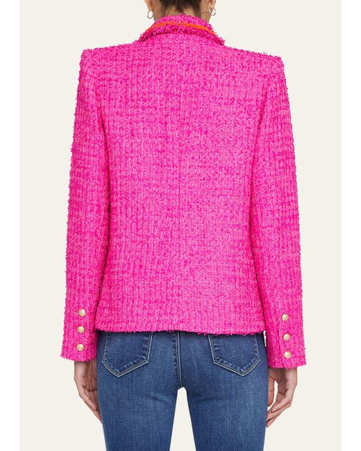 L'Agence Pink Alectra Neon Tweed Collared Jacket