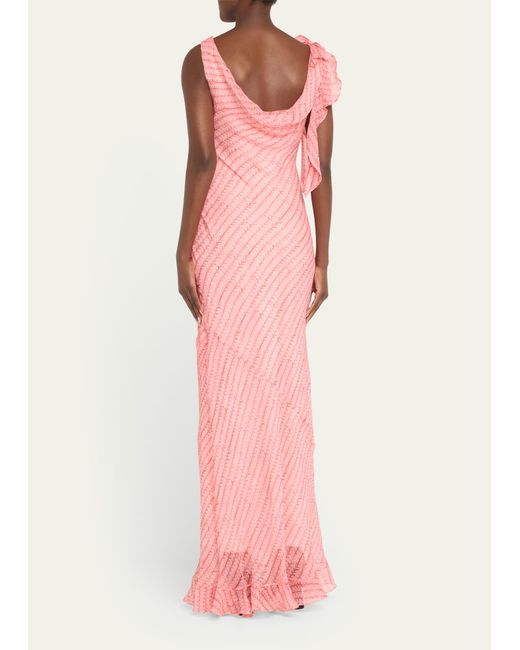 Saloni Pink Asher-b Silk Frill Sleeveless Printed Dress