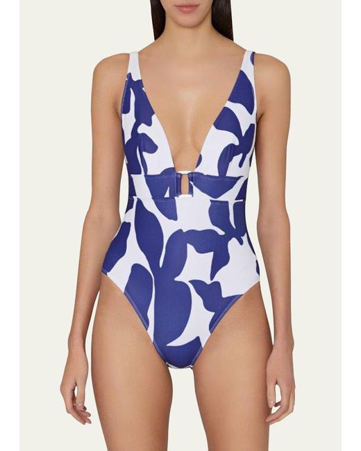 Milly Cabana Blue Abstract Printed One-piece Swimsuit
