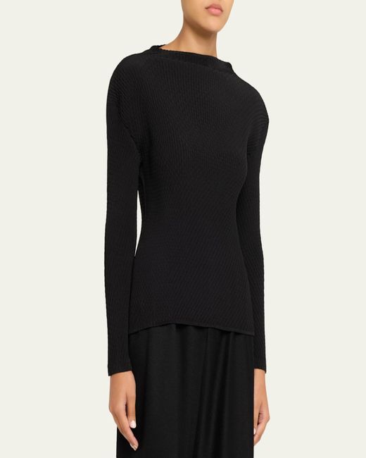 Issey Miyake Black Orbicular Pleated Long-Sleeve Top