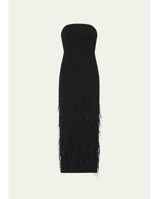 MILLY Black Shai Strapless Feather-embellished Midi Dress