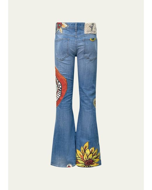 Cout de la Liberte Blue Vintage Flower Patchwork Flare Jeans for men