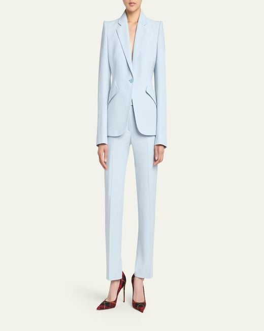 McQueen Blue Single-Button Crepe Jacket