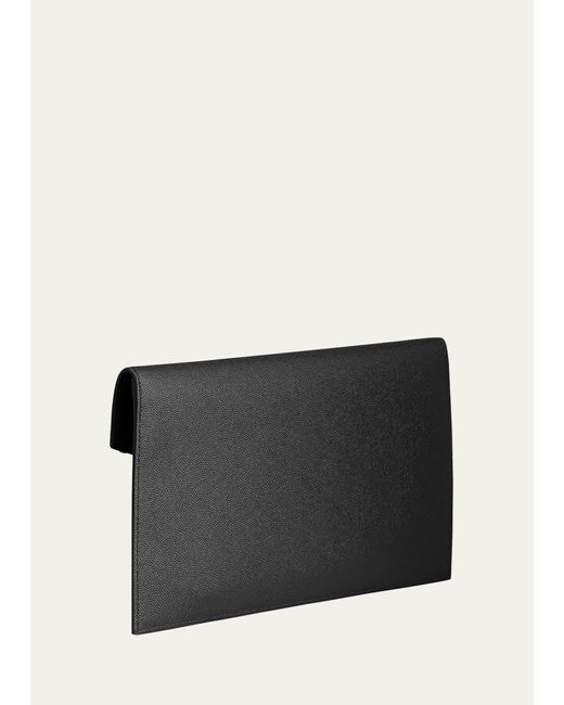 Saint Laurent Black Uptown Ysl Pouch In Grained Leather