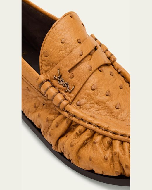 Saint Laurent Natural Le Ostrich Leather Ysl Penny Loafers