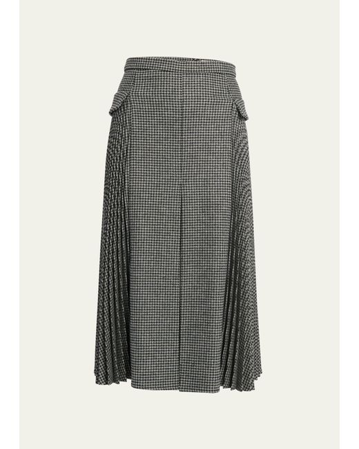 Erdem Gray Wool Midi Skirt With Side Pleated Panels