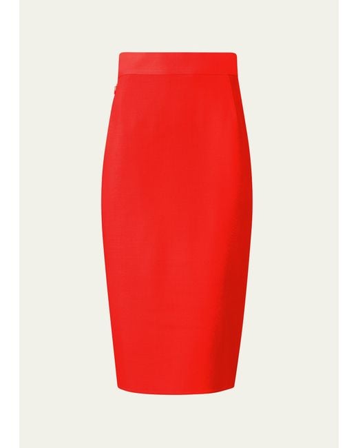 Akris Red Wool Double-face Midi Pencil Skirt