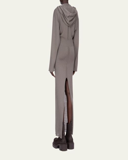 Rick Owens Natural Hooded Draped Maxi Sweater Dress