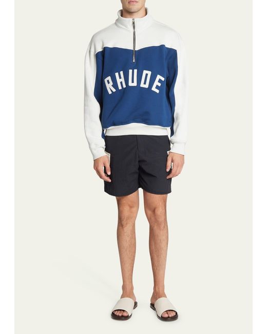 Rhude Blue Logo Colorblock Cotton Terry Varsity Sweatshirt for men