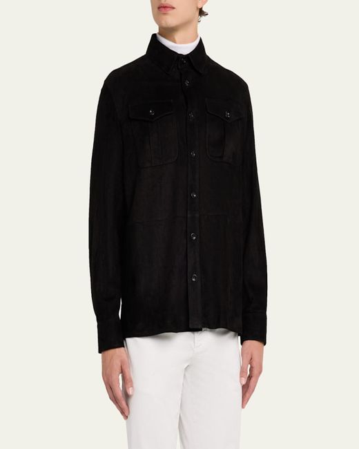 Ralph Lauren Black Barron Suede Flap-Pocket Overshirt for men