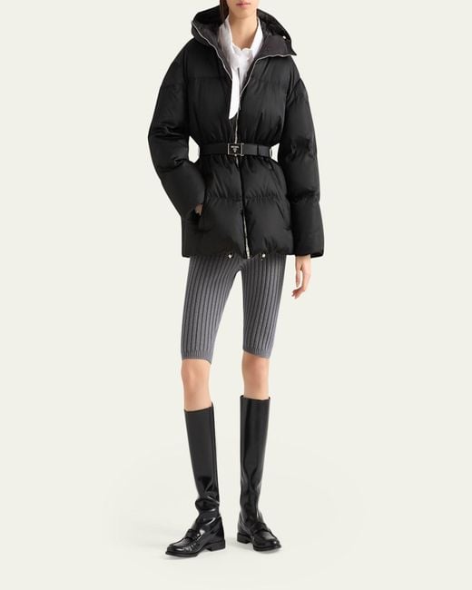 Prada Black Belted Re-Nylon Puffer Jacket