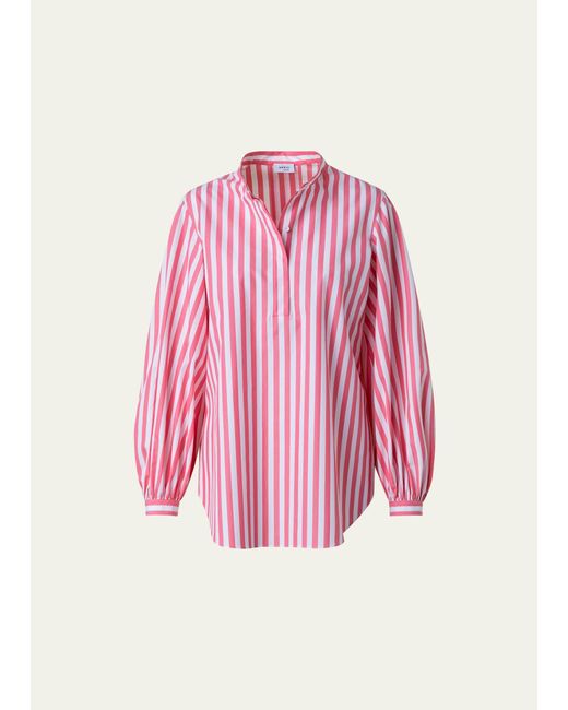 Akris Punto Pink Kodak Striped Cotton Polo Blouse