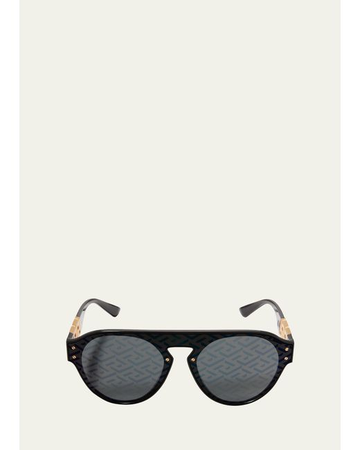 Versace Gray Greca Monogram Round Sunglasses for men
