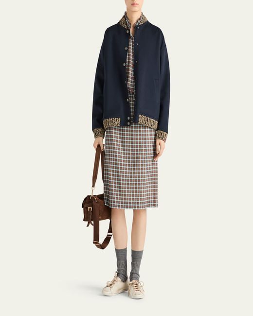 Prada Blue Double Cashmere And Wool Bomber Jacket