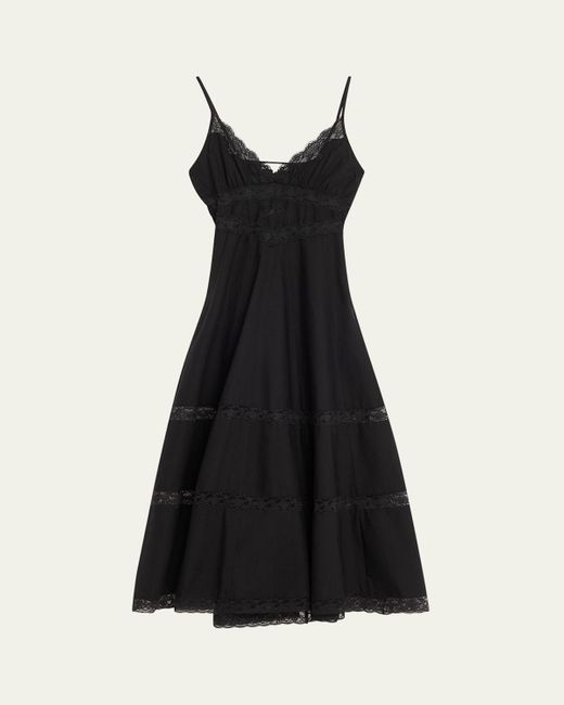 LoveShackFancy Black Catryn Lace-Trim Midi Dress