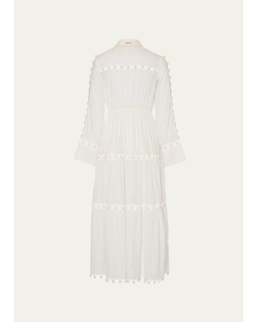 Milly Cabana White Beaded Cotton Midi Dress
