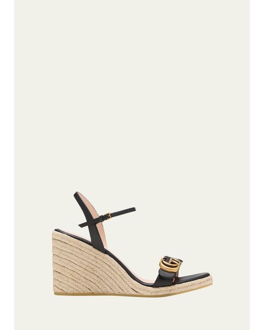 Gucci Natural Aitana GG Wedge Espadrille Sandals