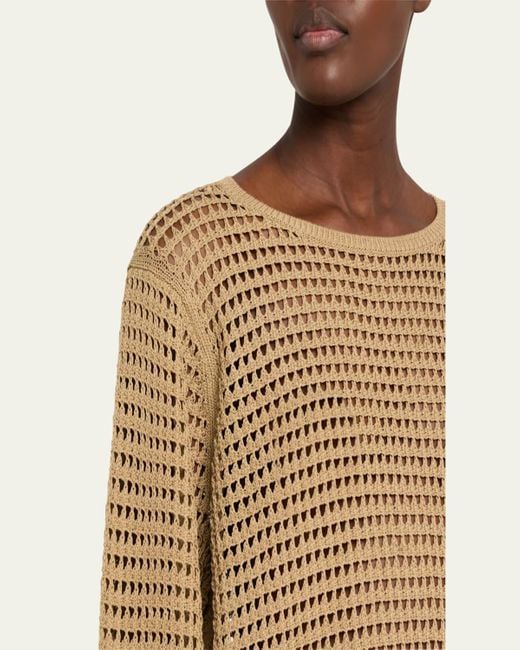 Lafayette 148 New York Natural Open-Stitch Cotton Rope Yarn Sweater