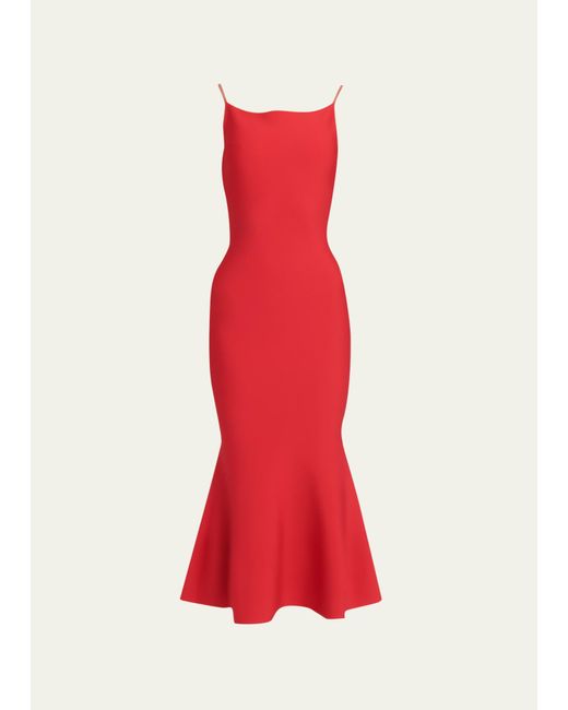Alexander McQueen Red Knit Flare Hem Midi Dress