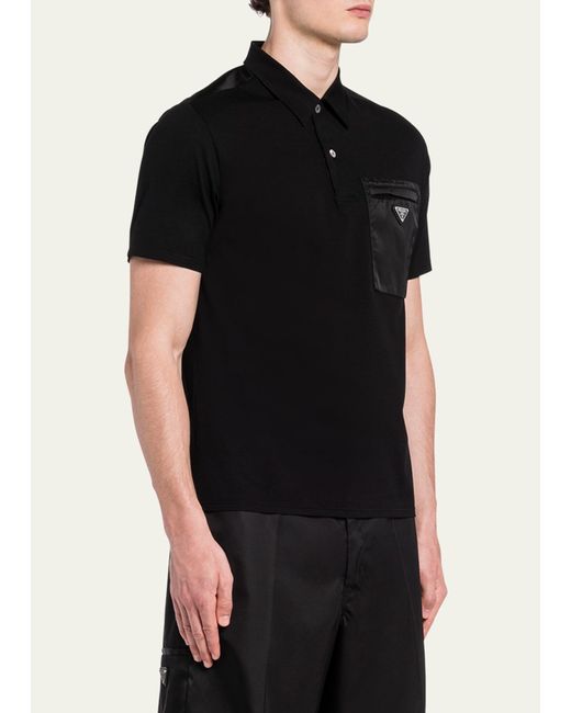 Prada Black Satin-patch Logo Polo Shirt for men