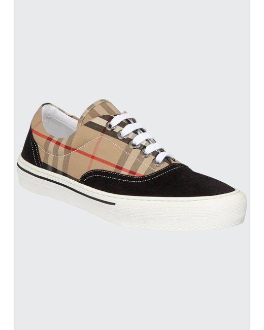 Burberry Multicolor Wilson Checked Canvas And Suede Trainers for men