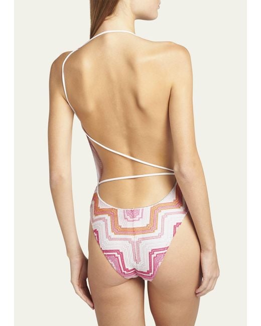 Missoni Pink Microshaded Zig-zag One-piece Swimsuit