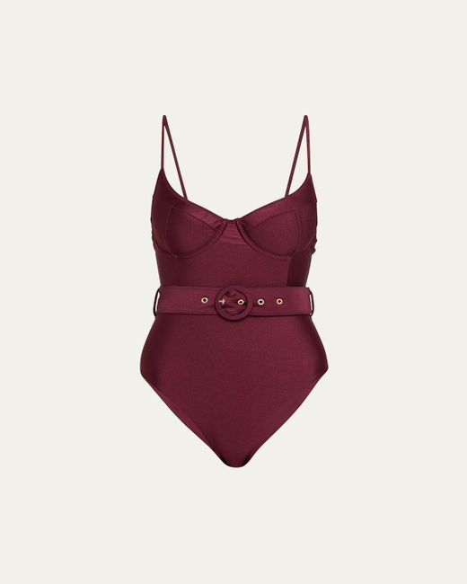 Jonathan Simkhai Red Noa Belted Bustier One-Piece Swimsuit
