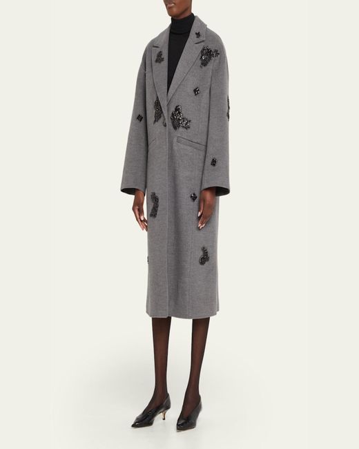 Cinq À Sept Gray Gravis Crystal Ivy Mid-Length Coat