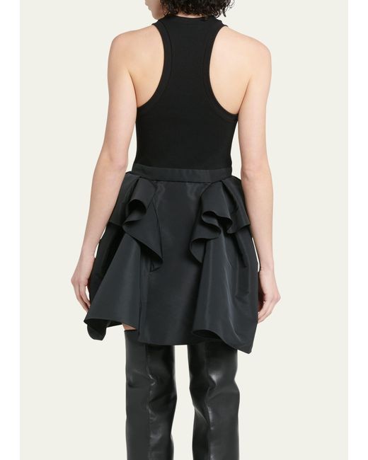 Alexander McQueen Black Knit Tank Mini Dress With Faille Peplum Skirt