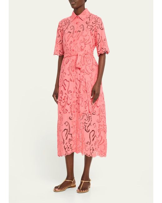 Evi Grintela Pink Valerie Lace Shirtdress With Tie Belt