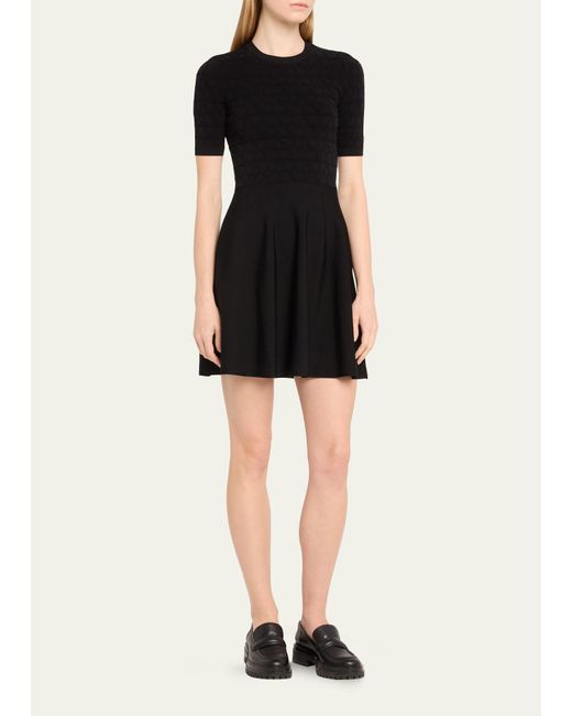 Valentino Garavani Black V Logo Knit Short Sleeve Mini Dress