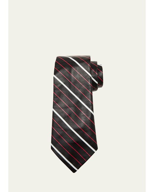 Bottega Veneta White Striped Leather Tie for men