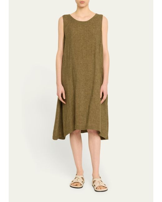 Eskandar Green Side Pleated Sleeveless Dress