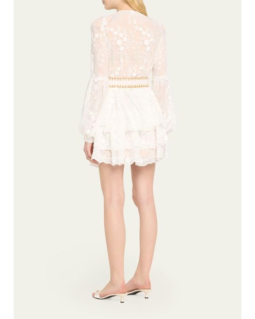 Bronx and Banco Natural Bedouin Tiered Floral-embroidered Mini Dress