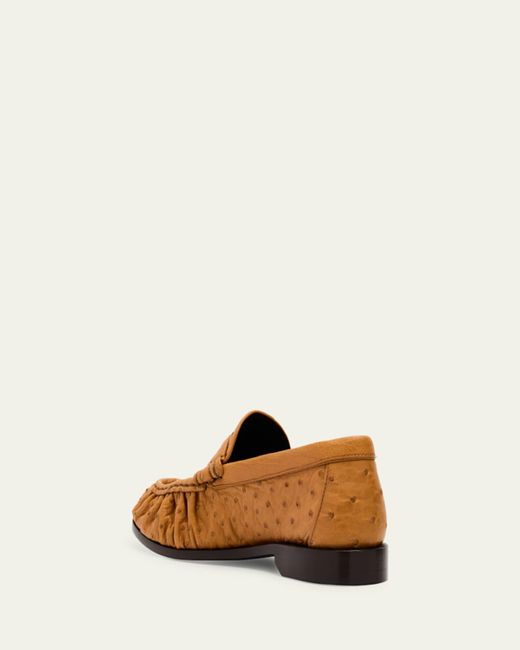 Saint Laurent Natural Le Ostrich Leather Ysl Penny Loafers