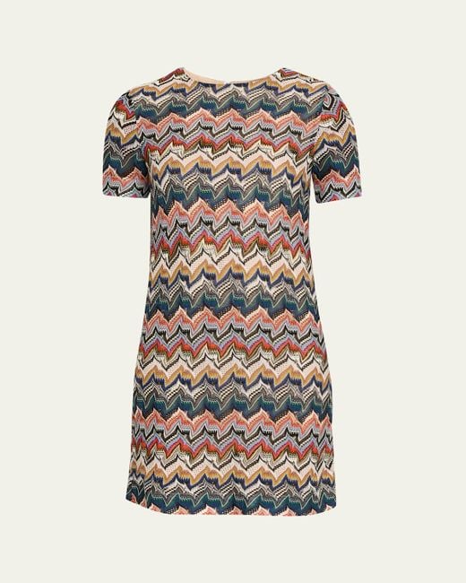 Missoni White Metallic Zigzag Short-Sleeve Mini Dress